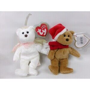 TY Jingle Beanie Babies Bears 1997 Holiday Teddy and Halo 2 Ornaments Lot of 2